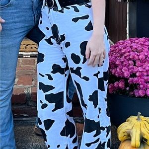 Cow Print Straight Leg Pants